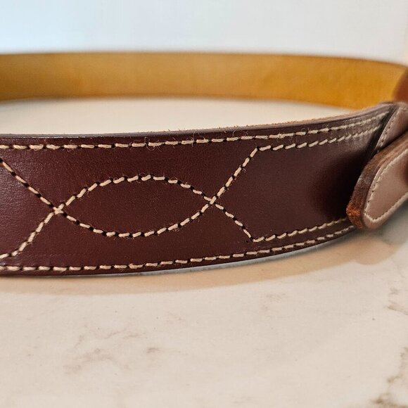 Cinderella Brown Leather Belt With Silver Buckle & Contrast Stitching M/L Size - Picture 4 of 9